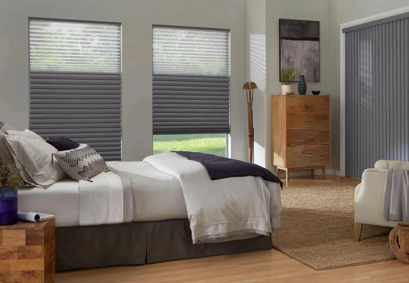 Vertical Cellular Shades in Bedroom