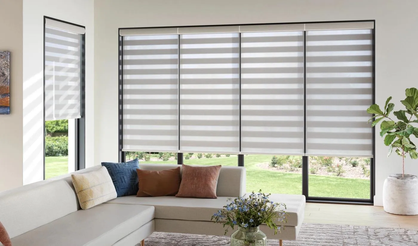 Banded shades in living room