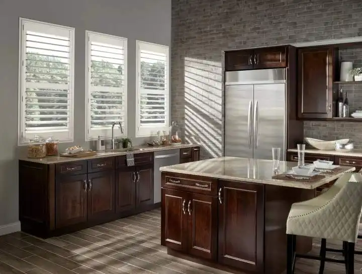 Eclipse Polyresin plantation shutters in kitchen over sink