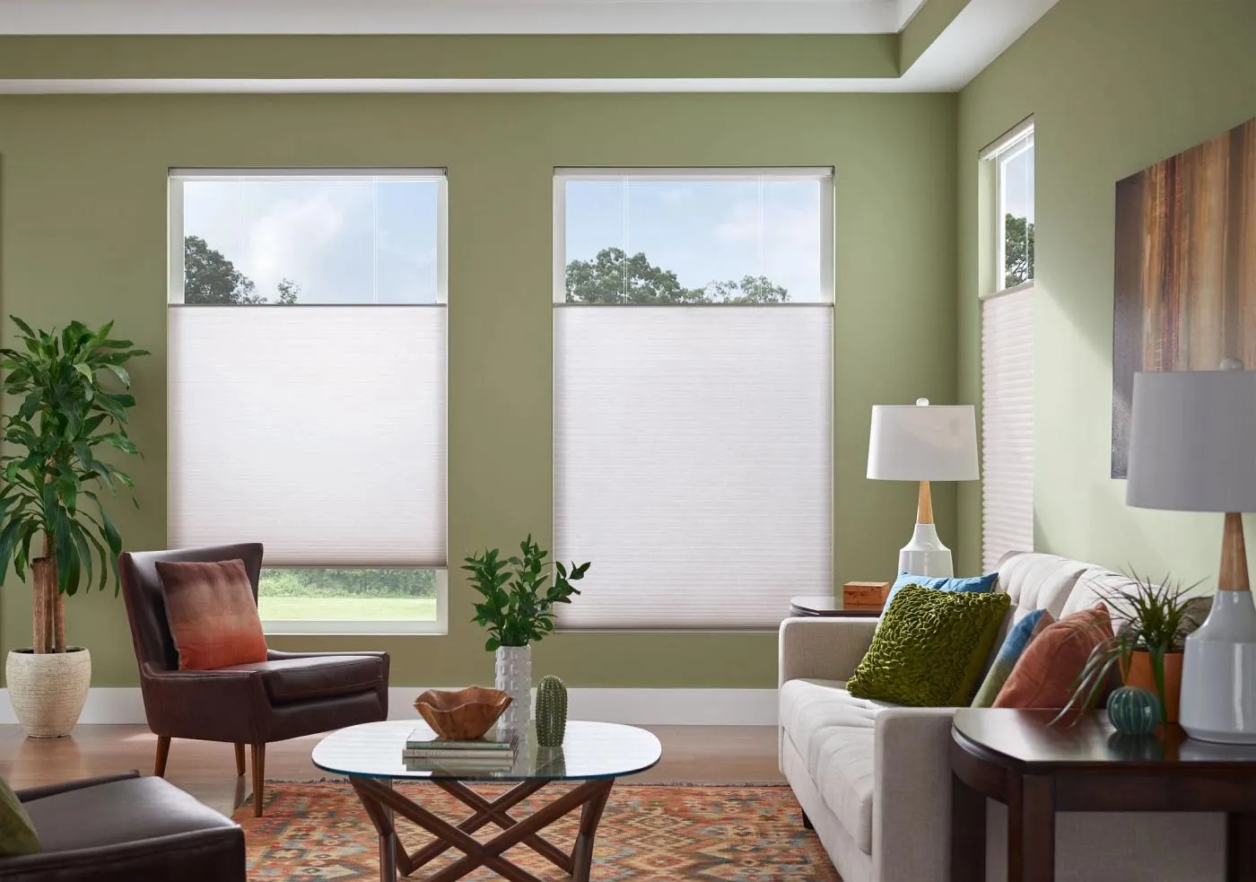 Honeycomb Cellular Shades in Green Room