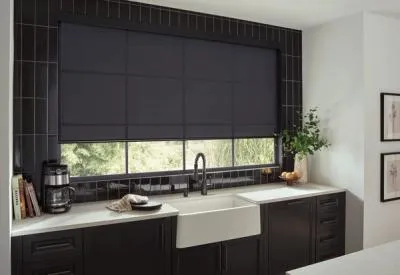 Roller shades in kitchen over sink