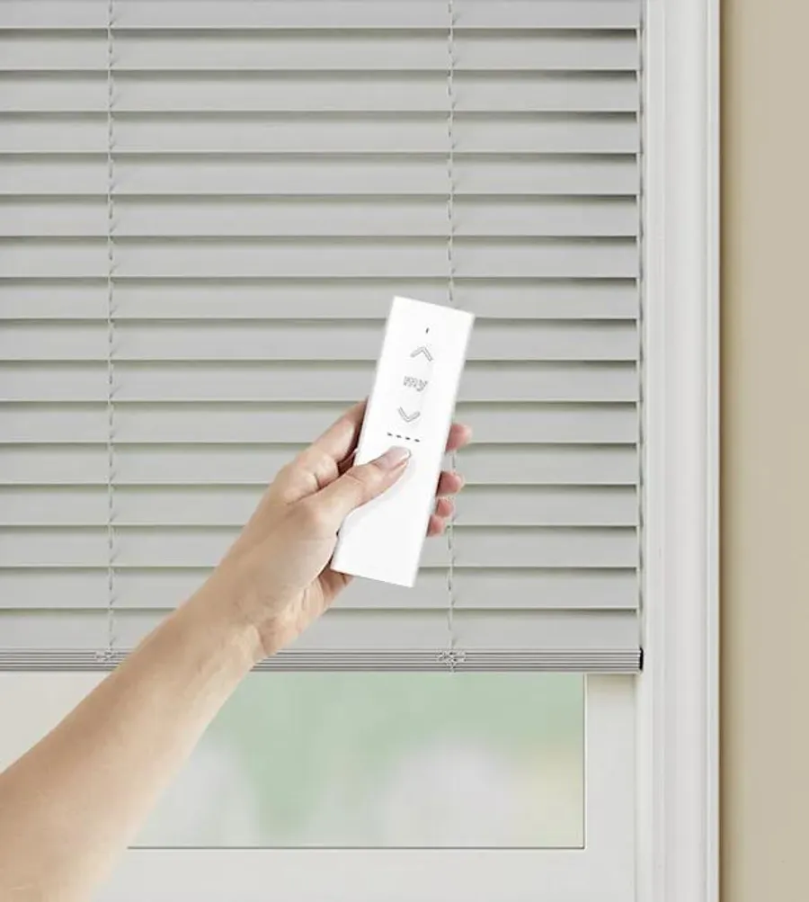 Motorized faux wood blinds with remote control